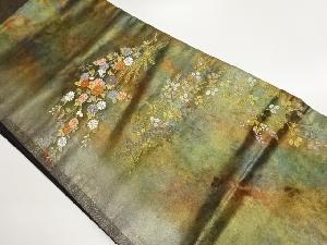 引箔尾長鳥に草花模様織出し名古屋帯